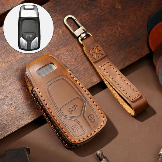 Hallmo Car Cowhide Leather Key Protective Cover Key Case for Audi A6L / A8L / A4 / A7 / A5 A Style(Brown) - Car Key Cases by PMC Jewellery | Online Shopping South Africa | PMC Jewellery