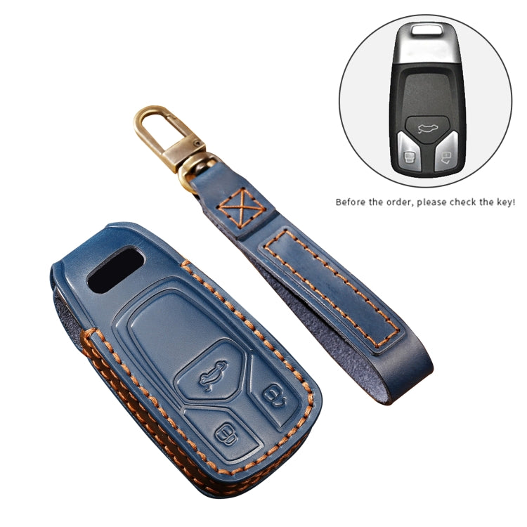 Hallmo Car Cowhide Leather Key Protective Cover Key Case for Audi A6L / A8L / A4 / A7 / A5 A Style(Brown) - Car Key Cases by PMC Jewellery | Online Shopping South Africa | PMC Jewellery