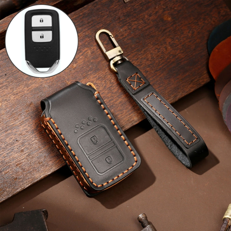 Hallmo Car Cowhide Leather Key Protective Cover Key Case for Honda 2-button(Black) - Car Key Cases by Hallmo | Online Shopping South Africa | PMC Jewellery | Buy Now Pay Later Mobicred