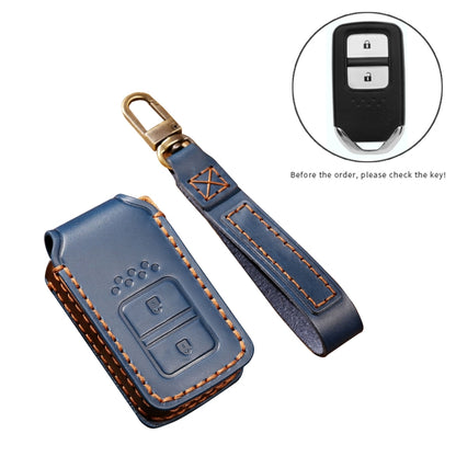 Hallmo Car Cowhide Leather Key Protective Cover Key Case for Honda 2-button(Blue) - Car Key Cases by Hallmo | Online Shopping South Africa | PMC Jewellery | Buy Now Pay Later Mobicred