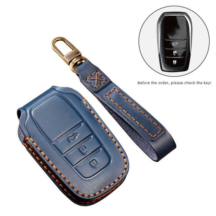 Hallmo Car Cowhide Leather Key Protective Cover Key Case for Toyota Corolla 2017 3-button(Blue) - Car Key Cases by Hallmo | Online Shopping South Africa | PMC Jewellery | Buy Now Pay Later Mobicred