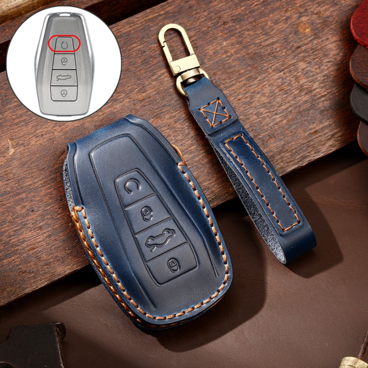 Hallmo Car Cowhide Leather Key Protective Cover Key Case for Geely Emgrand B Style(Blue) - Car Key Cases by Hallmo | Online Shopping South Africa | PMC Jewellery | Buy Now Pay Later Mobicred