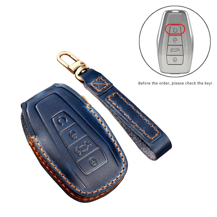 Hallmo Car Cowhide Leather Key Protective Cover Key Case for Geely Emgrand B Style(Blue) - Car Key Cases by Hallmo | Online Shopping South Africa | PMC Jewellery | Buy Now Pay Later Mobicred