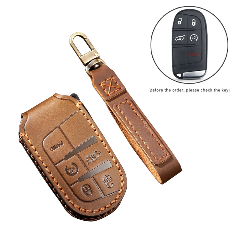 Hallmo Car Cowhide Leather Key Protective Cover Key Case for Jeep Compass(Brown) - Car Key Cases by Hallmo | Online Shopping South Africa | PMC Jewellery | Buy Now Pay Later Mobicred