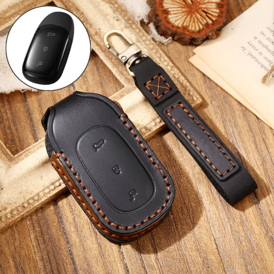 Hallmo Car Cowhide Leather Key Protective Cover Key Case for LEADING IDEAL One(Black) - Car Key Cases by Hallmo | Online Shopping South Africa | PMC Jewellery | Buy Now Pay Later Mobicred