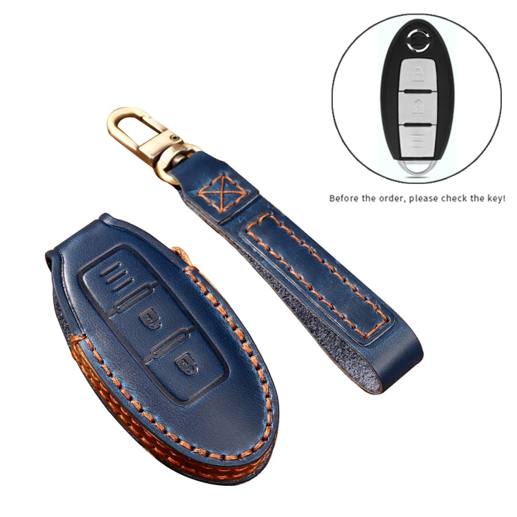 Hallmo Car Cowhide Leather Key Protective Cover Key Case for Nissan Sylphy 2-button(Brown) - Car Key Cases by Hallmo | Online Shopping South Africa | PMC Jewellery | Buy Now Pay Later Mobicred