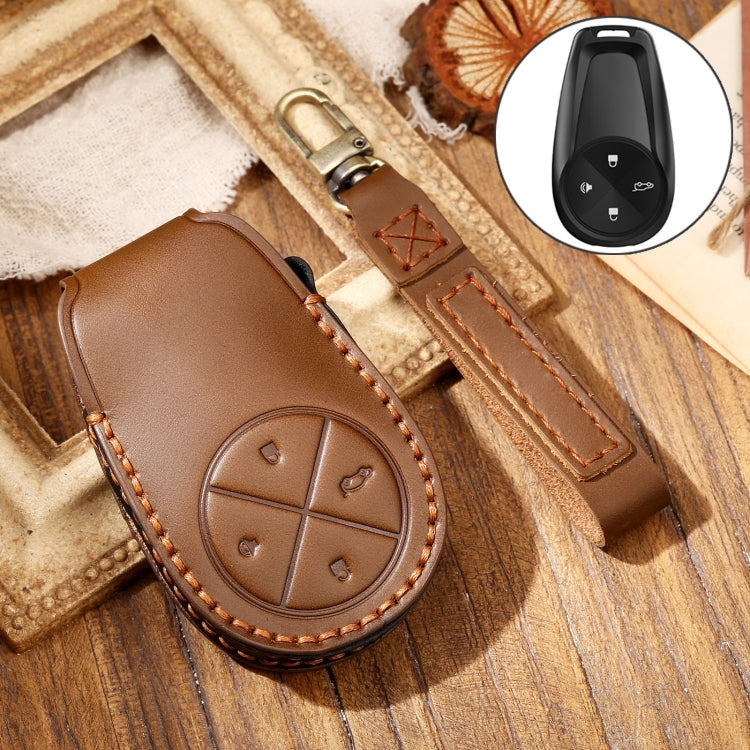 Hallmo Car Cowhide Leather Key Protective Cover Key Case for NIO ES6 / ES8(Brown) - Car Key Cases by Hallmo | Online Shopping South Africa | PMC Jewellery | Buy Now Pay Later Mobicred