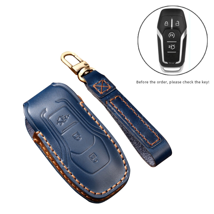 Hallmo Car Cowhide Leather Key Protective Cover Key Case for Ford Focus  A Style(Blue) - Car Key Cases by Hallmo | Online Shopping South Africa | PMC Jewellery | Buy Now Pay Later Mobicred