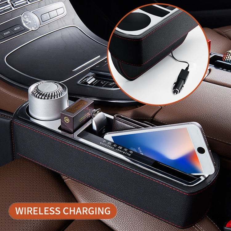 Car Multi-functional Wireless Fast Charge Console PU Leather Box Cup Holder Seat Gap Side Storage Box (Brown) - Stowing Tidying by PMC Jewellery | Online Shopping South Africa | PMC Jewellery | Buy Now Pay Later Mobicred