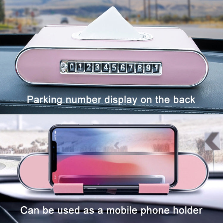 Car Dashboard Diamond Paper Towel Box with Temporary Parking Phone Number Card & Phone Holder(Beige) - Tissue Boxes by PMC Jewellery | Online Shopping South Africa | PMC Jewellery | Buy Now Pay Later Mobicred