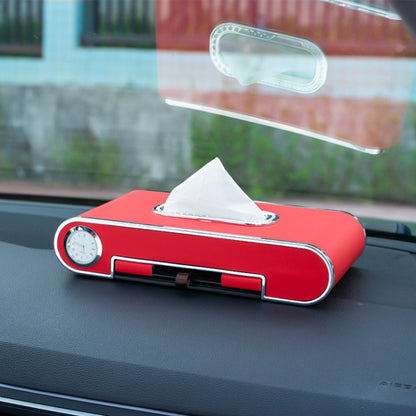 Car Dashboard Diamond Paper Towel Box with Temporary Parking Phone Number Card & Phone Holder & Clock(Red) - Tissue Boxes by PMC Jewellery | Online Shopping South Africa | PMC Jewellery | Buy Now Pay Later Mobicred