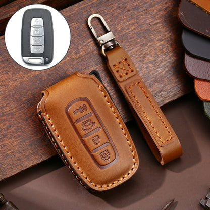Hallmo Car Cowhide Leather Key Protective Cover Key Case for KIA K2 / K3 / K5 4-button(Brown) - Car Key Cases by Hallmo | Online Shopping South Africa | PMC Jewellery | Buy Now Pay Later Mobicred