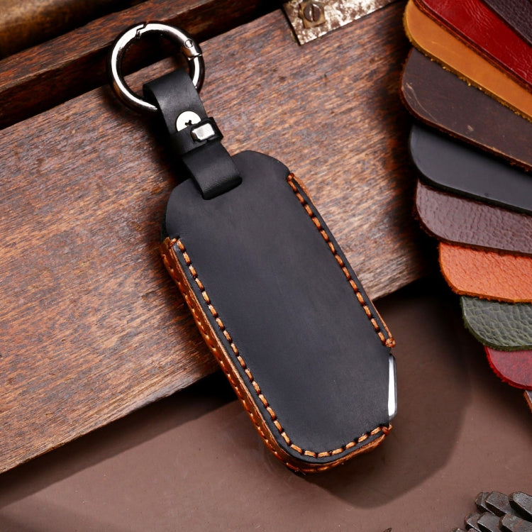 Hallmo Car Cowhide Leather Key Protective Cover for KIA(Black) - Car Key Cases by Hallmo | Online Shopping South Africa | PMC Jewellery | Buy Now Pay Later Mobicred