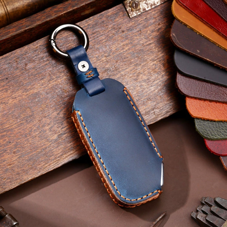 Hallmo Car Cowhide Leather Key Protective Cover for KIA(Blue) - Car Key Cases by Hallmo | Online Shopping South Africa | PMC Jewellery | Buy Now Pay Later Mobicred