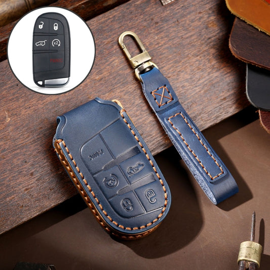 Hallmo Car Genuine Leather Key Protective Cover for Jeep Compass 5-button(Blue) - Car Key Cases by Hallmo | Online Shopping South Africa | PMC Jewellery