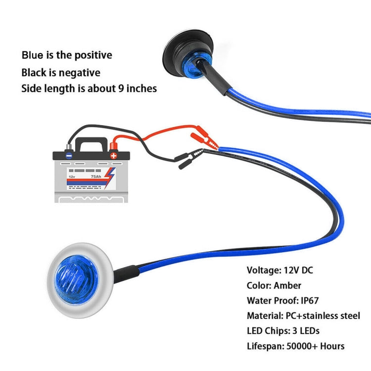 10 PCS MK-118 3/4 inch Metal Frame Car / Truck 3LEDs Side Marker Indicator Lights Bulb Lamp (Blue Light) - Clearance Lights by PMC Jewellery | Online Shopping South Africa | PMC Jewellery | Buy Now Pay Later Mobicred