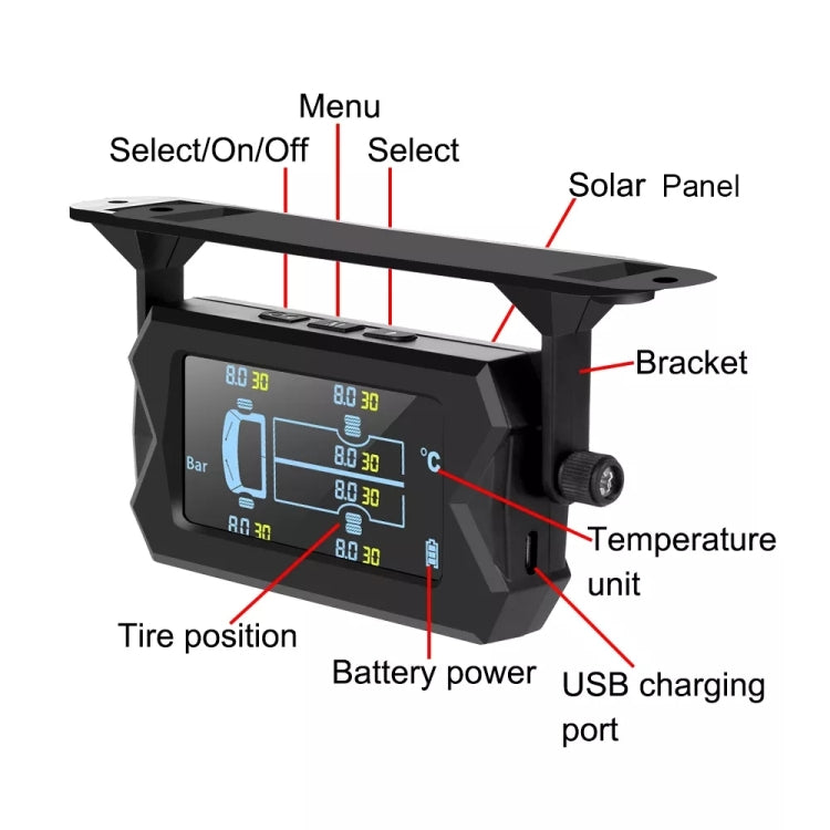 15Bar Solar Wireless Tire Pressure Monitoring System TPMS 6 External Sensors for 6-wheel Truck Bus - Tire Pressure Gauges by PMC Jewellery | Online Shopping South Africa | PMC Jewellery | Buy Now Pay Later Mobicred