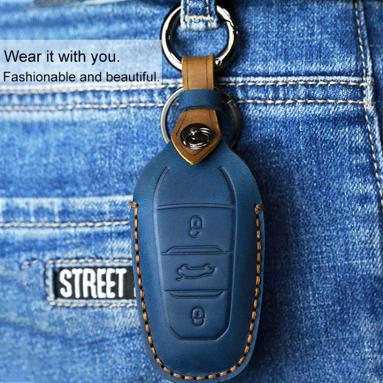 For PEUGEOT Car Cowhide Leather Key Protective Cover Key Case(Blue) - Car Key Cases by PMC Jewellery | Online Shopping South Africa | PMC Jewellery | Buy Now Pay Later Mobicred