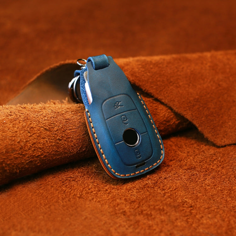 For Mercedes-Benz Colorful Edge Style Car Cowhide Leather Key Protective Cover Key Case (Blue) - Car Key Cases by PMC Jewellery | Online Shopping South Africa | PMC Jewellery | Buy Now Pay Later Mobicred