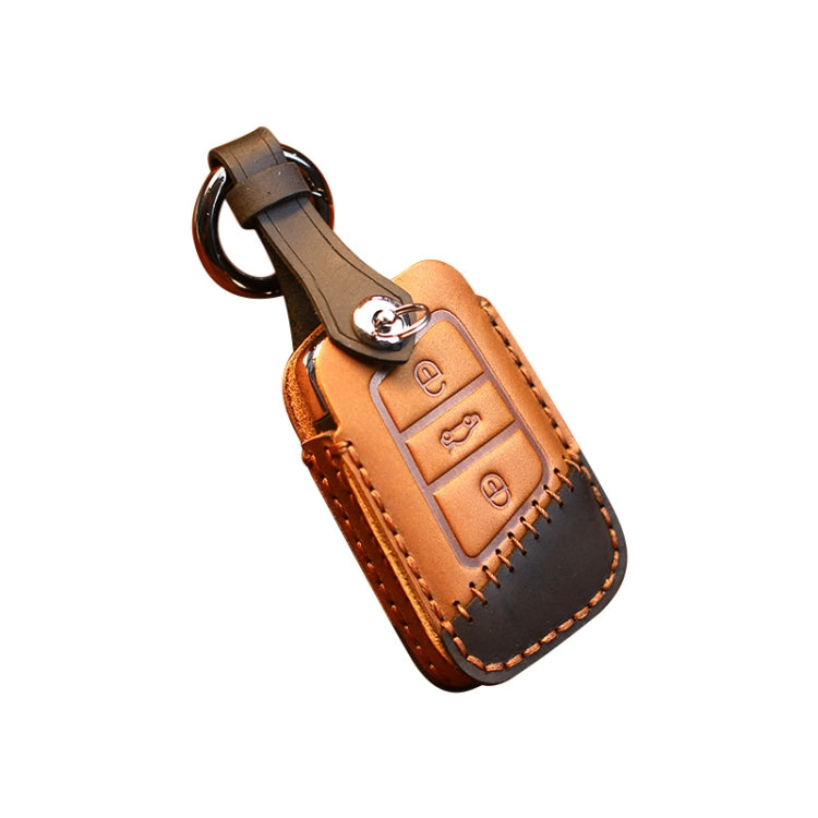 For Volkswagen Car Cowhide Leather Key Protective Cover Key Case, A Version(Brown) - Car Key Cases by PMC Jewellery | Online Shopping South Africa | PMC Jewellery | Buy Now Pay Later Mobicred