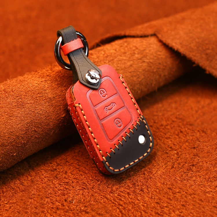 For Volkswagen Car Cowhide Leather Key Protective Cover Key Case, B Version(Red) - Car Key Cases by PMC Jewellery | Online Shopping South Africa | PMC Jewellery | Buy Now Pay Later Mobicred