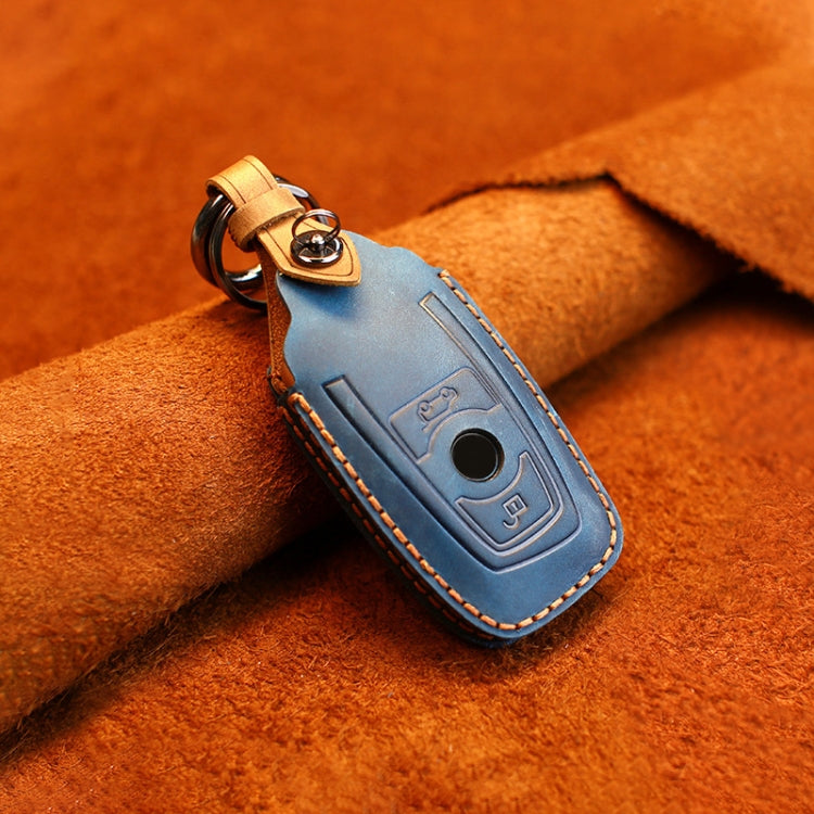 For BMW Old Style Car Cowhide Leather Key Protective Cover Key Case, Two Keys Version (Blue) - Car Key Cases by PMC Jewellery | Online Shopping South Africa | PMC Jewellery | Buy Now Pay Later Mobicred