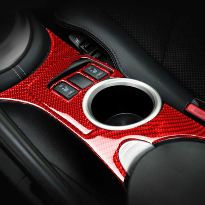 3 in 1 Car Carbon Fiber Center Console Water Cup Holder Panel Decorative Sticker for Nissan 370Z / Z34 2009-, Left and Right Drive Universal (Red) - Car Interior Mouldings by PMC Jewellery | Online Shopping South Africa | PMC Jewellery | Buy Now Pay Later Mobicred