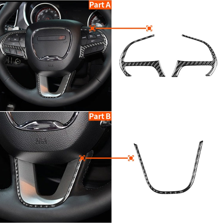 3 PCS / Set Carbon Fiber Car Steering Wheel Button Frame Decorative Sticker for Dodge Challenger 2015 and Above, Left Driving - Car Interior Mouldings by PMC Jewellery | Online Shopping South Africa | PMC Jewellery | Buy Now Pay Later Mobicred