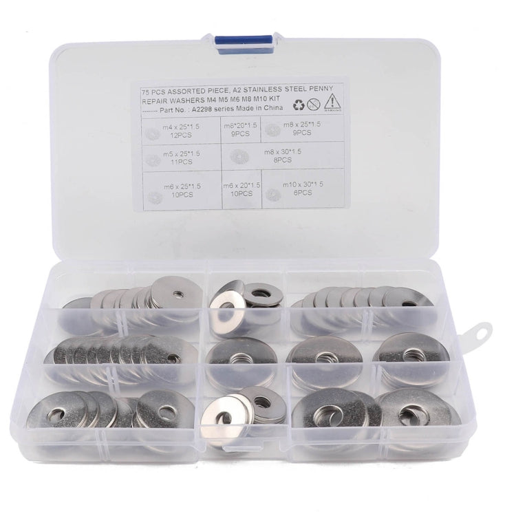 75 PCS Round Shape Stainless Steel Flat Washer Assorted Kit for Car / Boat / Home Appliance - Nuts & Bolts by PMC Jewellery | Online Shopping South Africa | PMC Jewellery | Buy Now Pay Later Mobicred