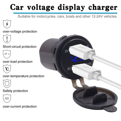 Universal Car Dual Port USB Charger Power Outlet Adapter 3.1A 5V IP66 with LED Digital Voltmeter + 60cm Cable(Blue Light) - DIY Modified Charger by PMC Jewellery | Online Shopping South Africa | PMC Jewellery | Buy Now Pay Later Mobicred