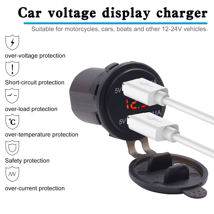 Universal Car Dual Port USB Charger Power Outlet Adapter 3.1A 5V IP66 with LED Digital Voltmeter + 60cm Cable(Red Light) - DIY Modified Charger by PMC Jewellery | Online Shopping South Africa | PMC Jewellery | Buy Now Pay Later Mobicred