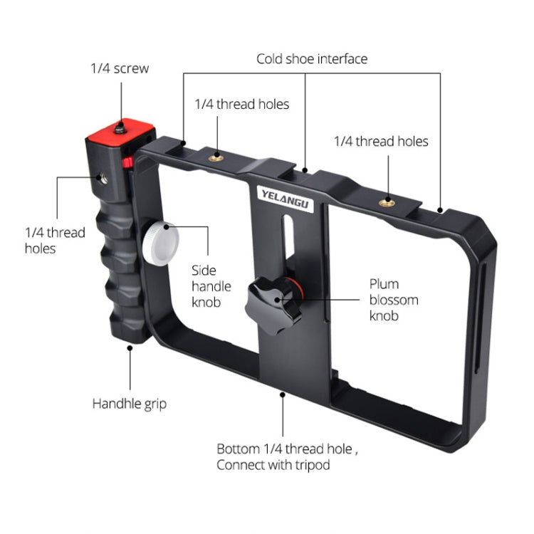 YELANGU YLG0901B Vlogging Live Broadcast Smartphone Plastic Cage Video Rig Filmmaking Recording Handle Stabilizer Bracket for iPhone, Galaxy, Huawei, Xiaomi, HTC, LG, Google, and Other Smartphones(Black) - Stand by YELANGU | Online Shopping South Africa | PMC Jewellery | Buy Now Pay Later Mobicred