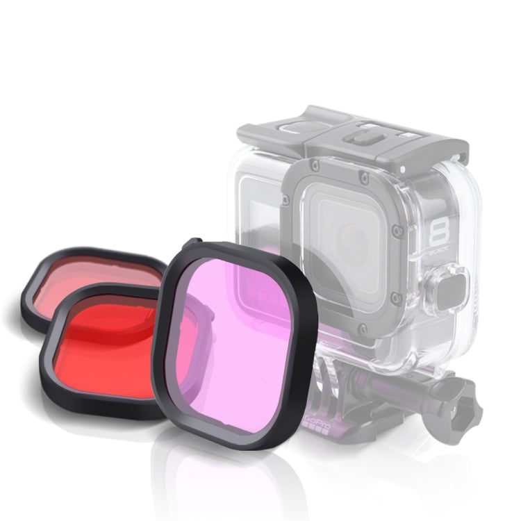 Pink Purple Red 3 Color Square Housing Diving Lens Filter Kits for GoPro HERO8 Black Original Waterproof Housing - Lens Filter by PMC Jewellery | Online Shopping South Africa | PMC Jewellery | Buy Now Pay Later Mobicred