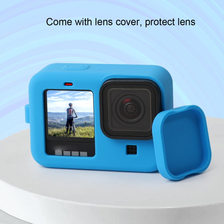 For GoPro HERO10 Black / HERO9 Black Silicone Protective Case Cover with Wrist Strap & Lens Cover(Blue) - Silicone Cases by PMC Jewellery | Online Shopping South Africa | PMC Jewellery | Buy Now Pay Later Mobicred