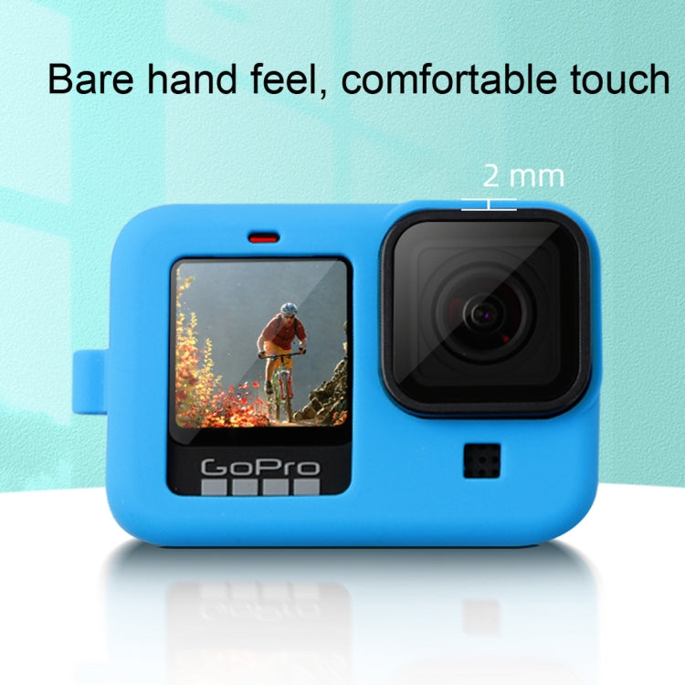 For GoPro HERO10 Black / HERO9 Black Silicone Protective Case Cover with Wrist Strap & Lens Cover(Blue) - Silicone Cases by PMC Jewellery | Online Shopping South Africa | PMC Jewellery | Buy Now Pay Later Mobicred