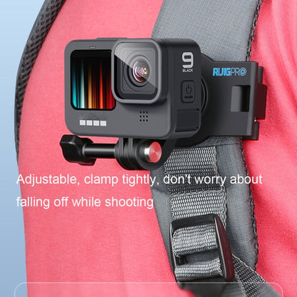 RUIGPRO 360 Degree Rotating Quick Release Strap Mount Shoulder Backpack Mount for GoPro Hero12 Black / Hero11 /10 /9 /8 /7 /6 /5, Insta360 Ace / Ace Pro, DJI Osmo Action 4 and Other Action Cameras(Black) - Backpack Clip by RUIGPRO | Online Shopping South Africa | PMC Jewellery | Buy Now Pay Later Mobicred