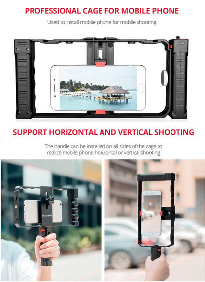 YELANGU PC02A Vlogging Live Broadcast Plastic Cage Video Rig Filmmaking Stabilizer Bracket for iPhone, Galaxy, Huawei, Xiaomi, HTC, LG, Google, and Other Smartphones(Black) - Stand by YELANGU | Online Shopping South Africa | PMC Jewellery | Buy Now Pay Later Mobicred