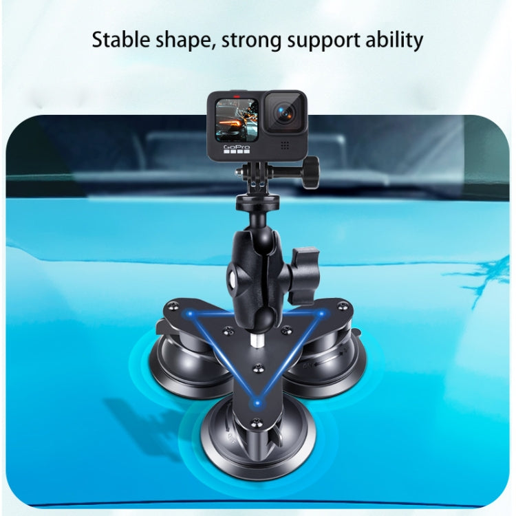 Triangle Suction Cup Mount Holder with Tripod Adapter & Screw & Phone Clamp & Anti-lost Silicone Net for for GoPro Hero12 Black / Hero11 /10 /9 /8 /7 /6 /5, Insta360 Ace / Ace Pro, DJI Osmo Action 4 and Other Action Cameras, Smartphones(Black) - Holder by PMC Jewellery | Online Shopping South Africa | PMC Jewellery | Buy Now Pay Later Mobicred