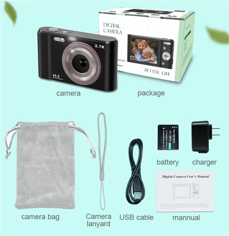 DC302 2.88 inch 44MP 16X Zoom 2.7K Full HD Digital Camera Children Card Camera, EU Plug (Black) - Children Cameras by PMC Jewellery | Online Shopping South Africa | PMC Jewellery | Buy Now Pay Later Mobicred