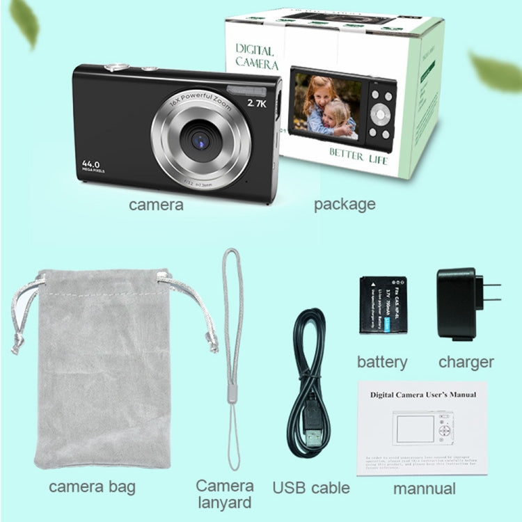 DC402 2.4 inch 44MP 16X Zoom 2.7K Full HD Digital Camera Children Card Camera, UK Plug (Black) - Children Cameras by PMC Jewellery | Online Shopping South Africa | PMC Jewellery | Buy Now Pay Later Mobicred