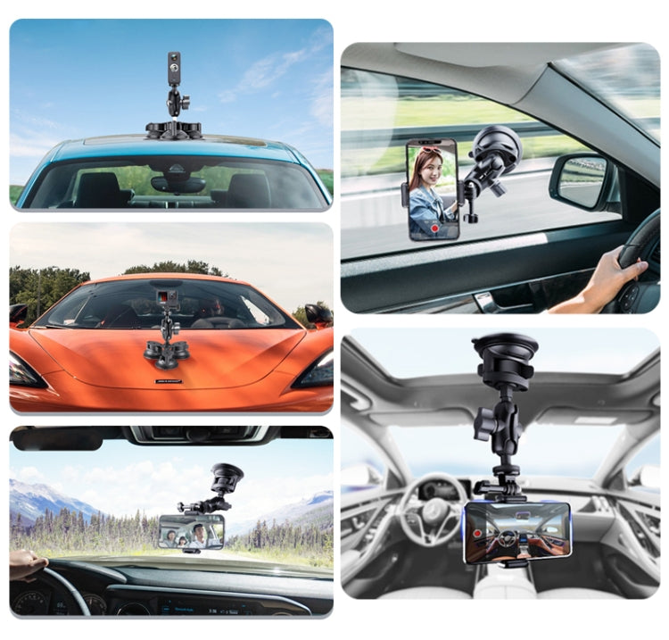Single Suction Cup Mount Holder with Tripod Adapter & Steel Tether & Safety Buckle (Black) - Holder by PMC Jewellery | Online Shopping South Africa | PMC Jewellery