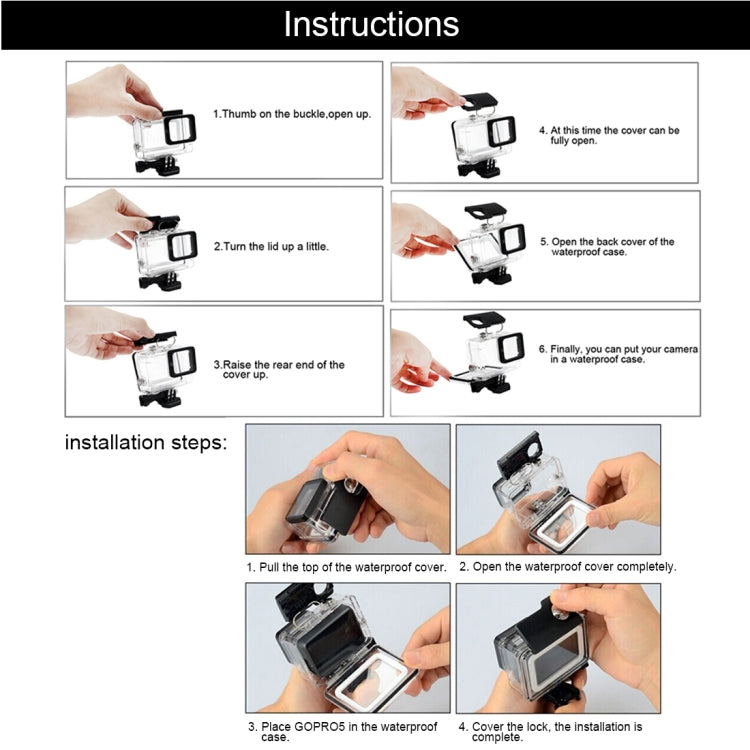 For GoPro  NEW HERO /HERO6   /5  30m Waterproof Housing Protective Case + Hollow Back Cover with Buckle Basic Mount & Screw, No Need to Disassemble Lens(GP413) - Waterproof Cases by PMC Jewellery | Online Shopping South Africa | PMC Jewellery | Buy Now Pay Later Mobicred