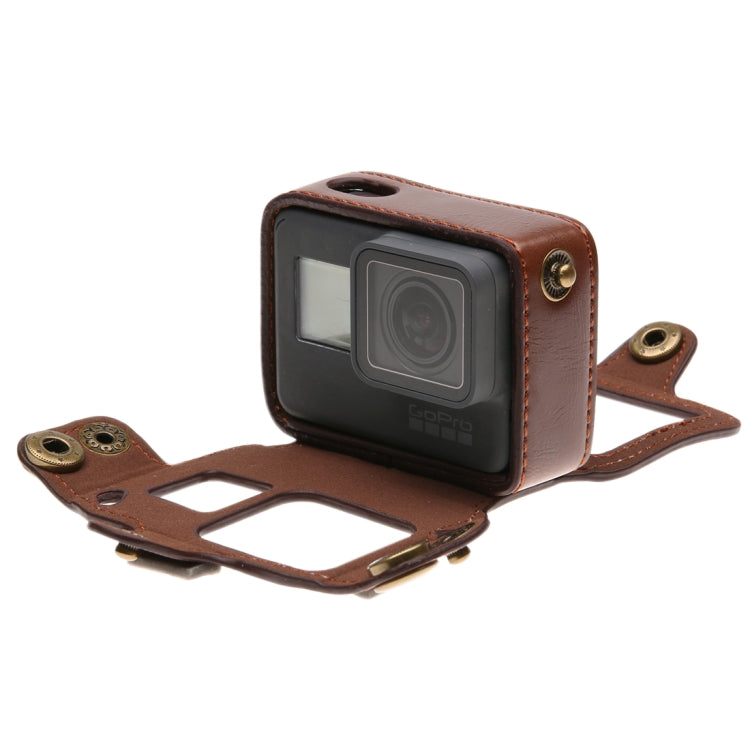 For GoPro HERO7 Black /6 /5  PU Leather Housing Case with Neck Strap & Buttons(Brown) - Leather Cases by PMC Jewellery | Online Shopping South Africa | PMC Jewellery | Buy Now Pay Later Mobicred