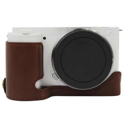 1/4 inch Thread PU Leather Camera Half Case Base for Sony ZV-E10 / ZV-E10L (Coffee) - Half Case by PMC Jewellery | Online Shopping South Africa | PMC Jewellery
