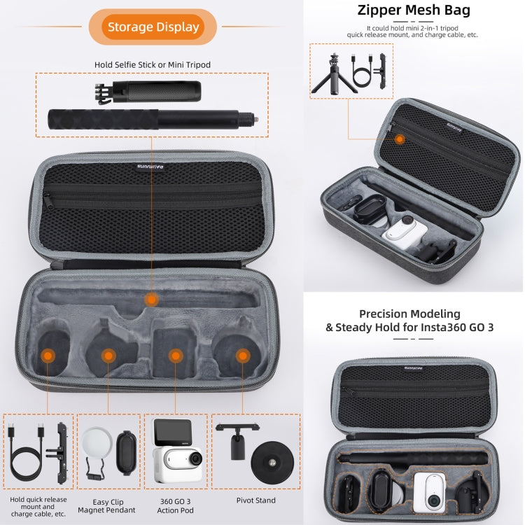 For Insta360 GO 3 Sunnylife Camera Set Storage Bag (Black) - Case & Bags by Sunnylife | Online Shopping South Africa | PMC Jewellery | Buy Now Pay Later Mobicred