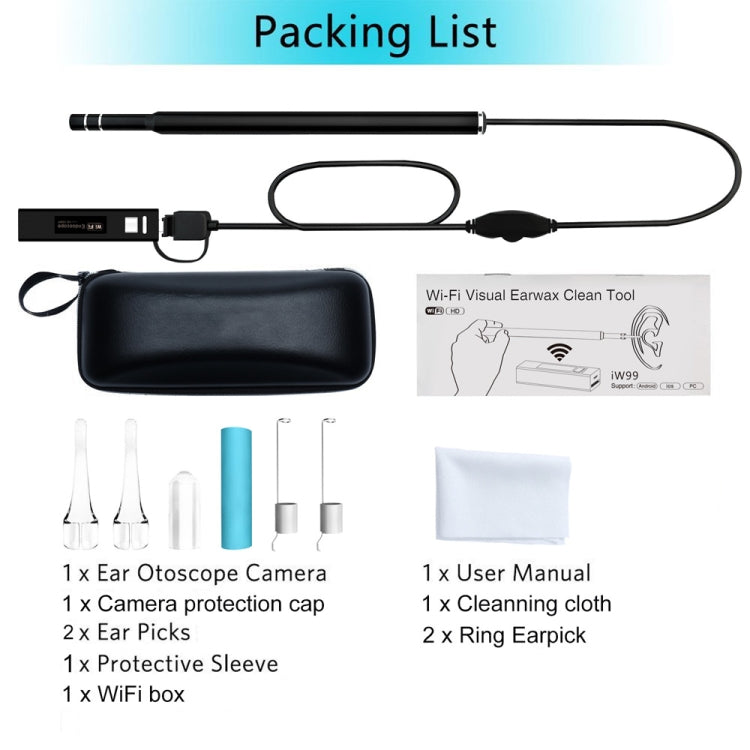 iw99A 1.3MP WiFi HD Visual Eardrop Endoscope Borescope with 6 LEDs, IP67 Waterproof, Lens Diameter: 5.5mm, Length: 2m -  by PMC Jewellery | Online Shopping South Africa | PMC Jewellery | Buy Now Pay Later Mobicred