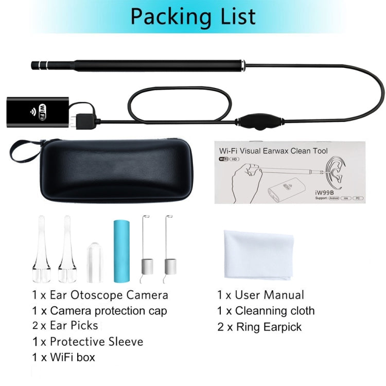 iw99B 1.3MP WiFi HD Visual Eardrop Endoscope Borescope with 6 LEDs, IP67 Waterproof, Lens Diameter: 5.5mm, Length: 2m -  by PMC Jewellery | Online Shopping South Africa | PMC Jewellery | Buy Now Pay Later Mobicred