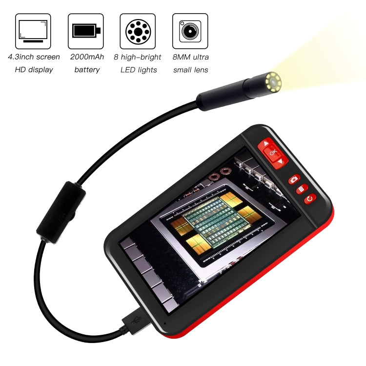 P20 4.3 Inch Screen Display HD1080P Inspection Endoscope with 8 LEDs, Length: 2m, Lens Diameter: 8mm, Mild Line -  by PMC Jewellery | Online Shopping South Africa | PMC Jewellery | Buy Now Pay Later Mobicred