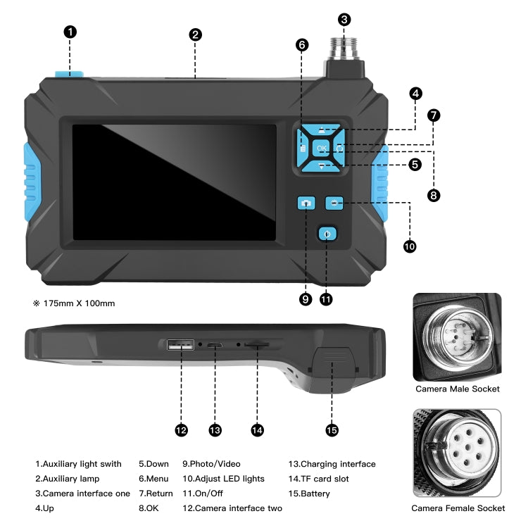 P30 5.5mm IP67 Waterproof 4.3 inch HD Portable Endoscope Hard Cable Industrial Endoscope, Cable Length: 5m(Blue) -  by PMC Jewellery | Online Shopping South Africa | PMC Jewellery | Buy Now Pay Later Mobicred