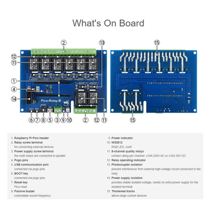 Waveshare Multi Protection 8-Channel Industrial Relay Module for Raspberry Pi Pico - Mini PC Accessories by WAVESHARE | Online Shopping South Africa | PMC Jewellery | Buy Now Pay Later Mobicred